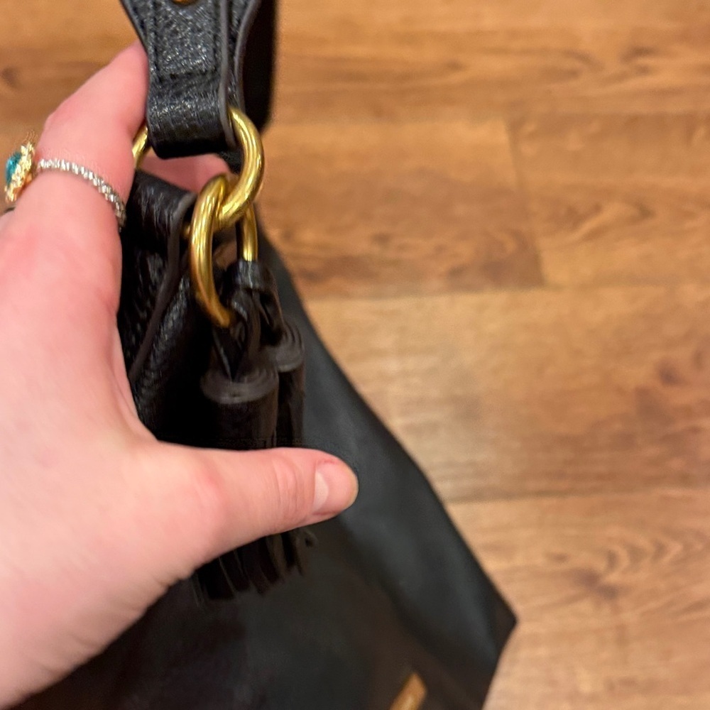 Anne Klein Black Pebbled Leather Shoulder Hobo with Tassel - Picture 10 of 12
